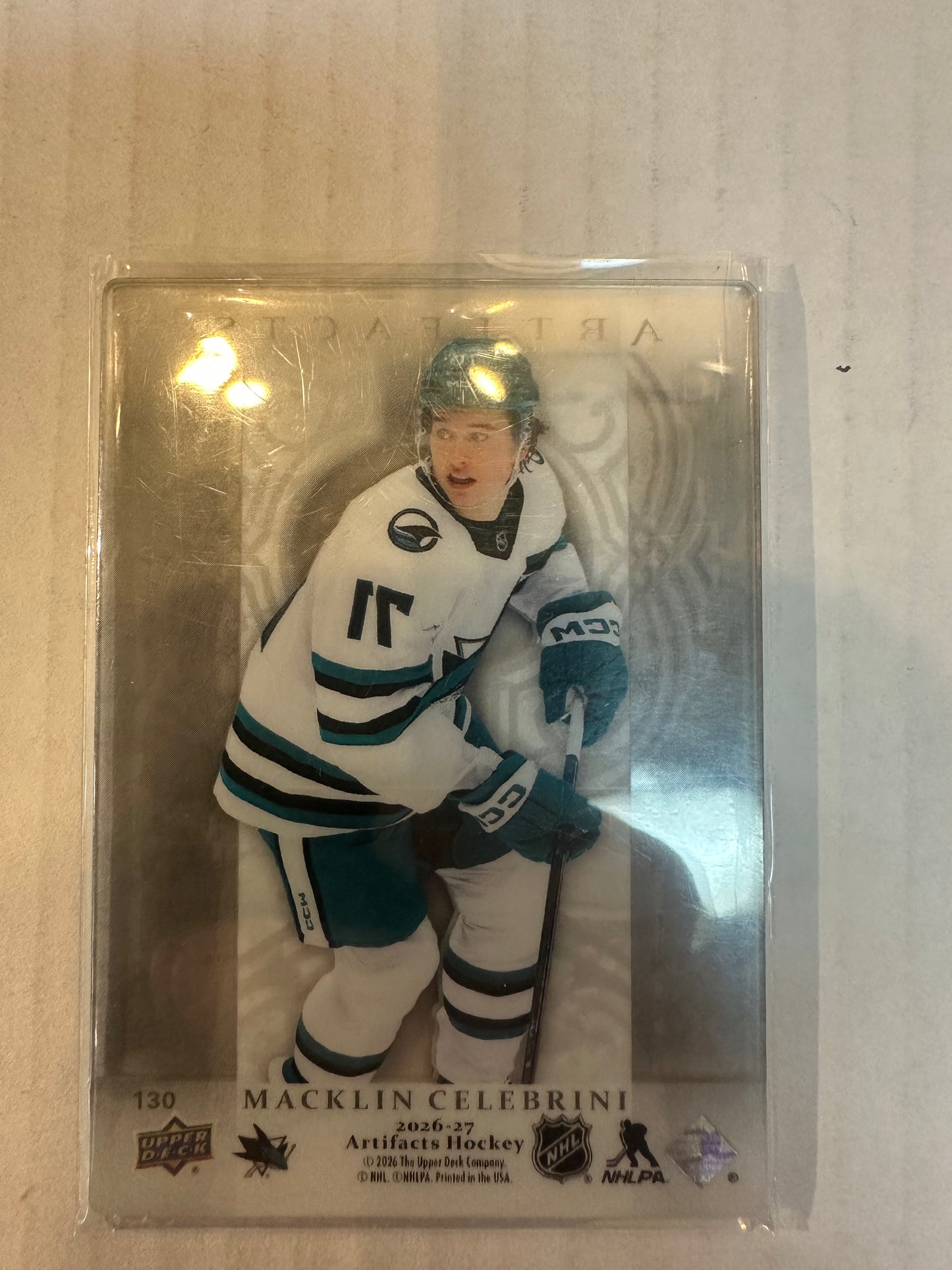 2026-27 Upper Deck Artifacts Macklin Celebrini #130 Plexi SSP – Sharks